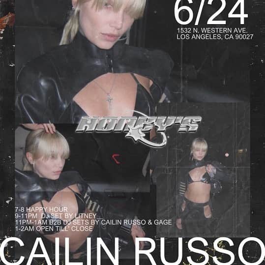 ケイリン・ルッソのインスタグラム：「Dj’ing tonight 11-1 am @honeys.la with @gagecrismond ❕❕💐💐💐」
