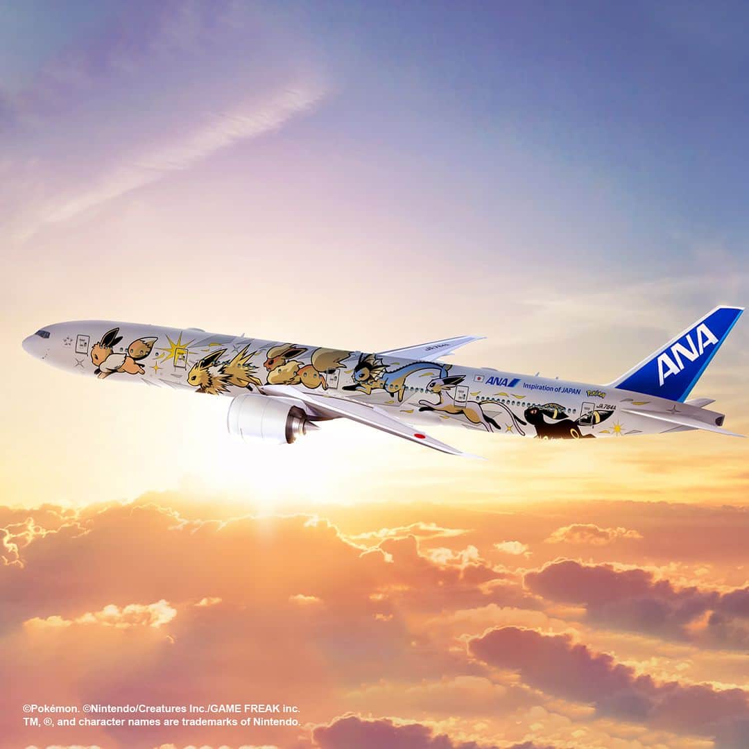 All Nippon Airwaysのインスタグラム：「The collaboration between ANA and Pokémon Air Adventures will expand with a 2nd aircraft!  The Eevee Jet NH will be flying to Europe and USA from August 31st! We look forward to seeing you on board! ✈️  #Pokémon #PokémonAirAdventures #PikachuJet #EeveeJet」