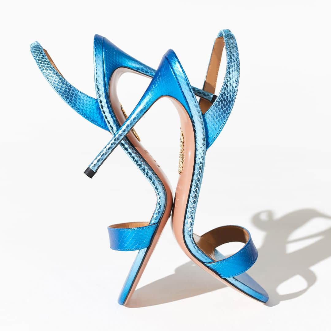Aquazzuraのインスタグラム：「Splash of summer. Say Hi to So Nude Sandal 105, made from snakeskin-embossed leather in elegant degrade metallics.  #AQUAZZURA  #AQUAZZURASandals」