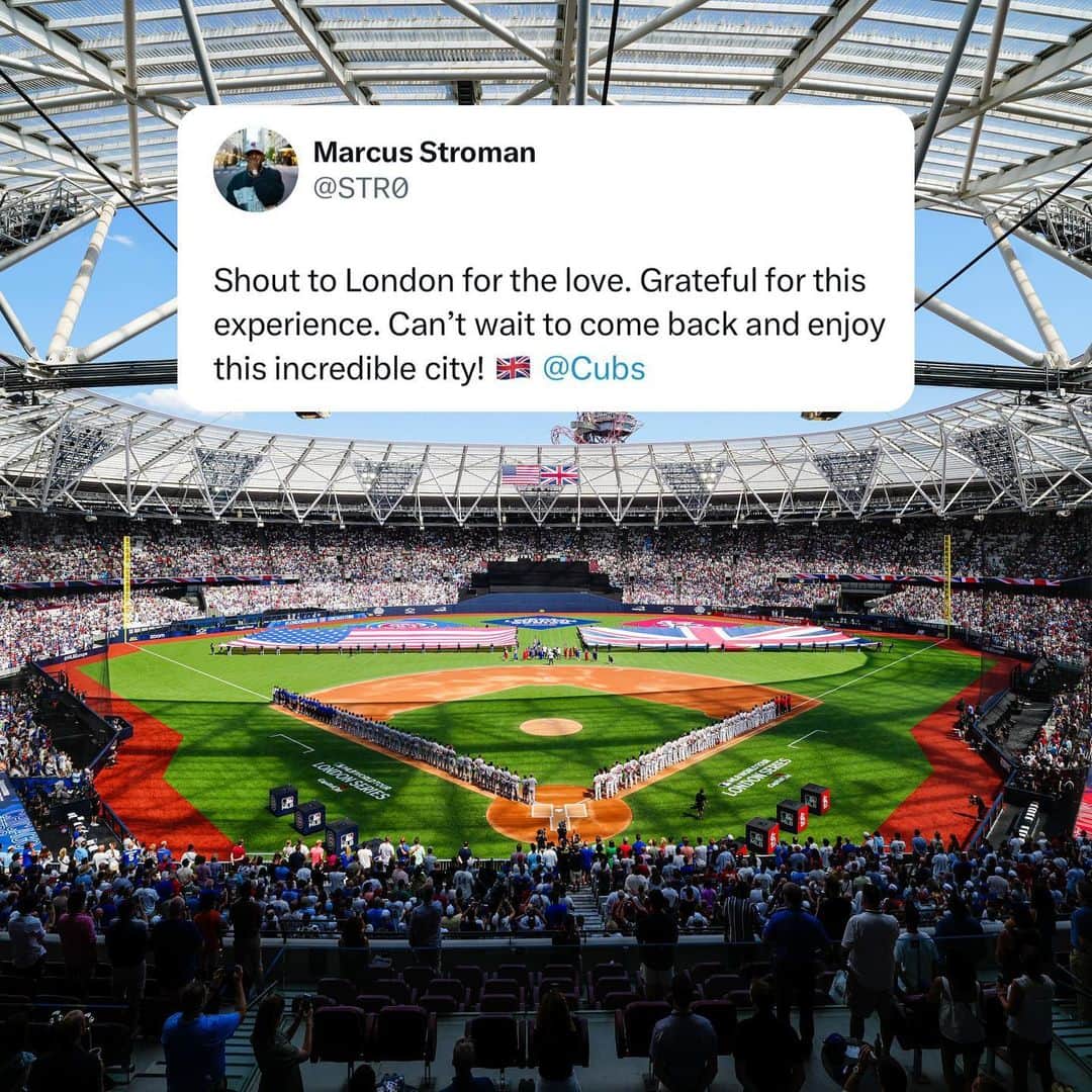 のインスタグラム：「Cubs fans, you made us feel right at home in London. 💙 Thank you!」