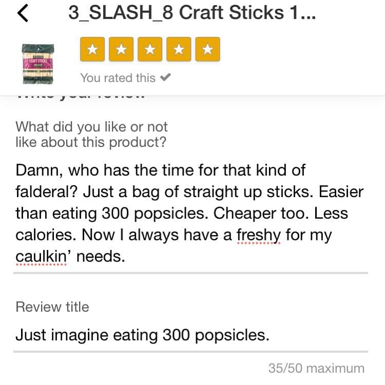 シーマス・デヴァーのインスタグラム：「When @loweshomeimprovement asks me to write a review about my recent purchase of 300 popsicle sticks, I oblige. Yessir.」