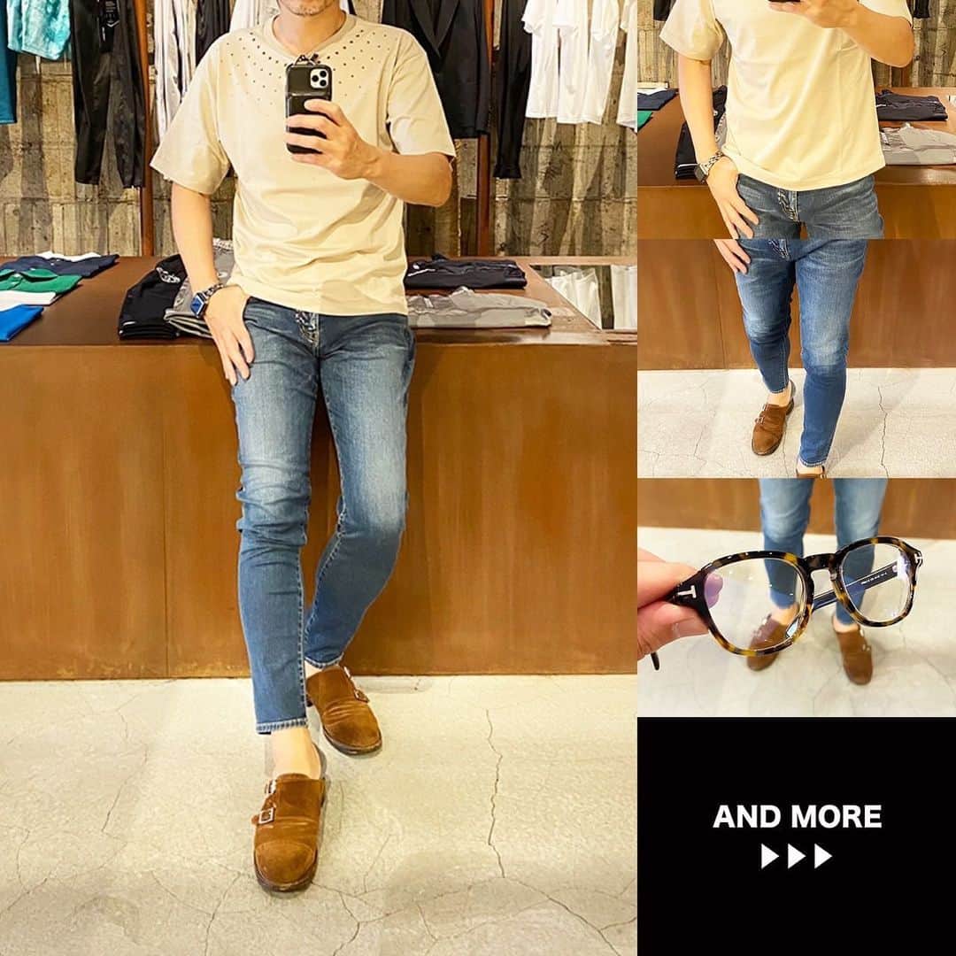 のインスタグラム：「✨今日のN.K.B STYLE✨ 👕【Tシャツ】1piu1uguale3 2023 S/S DECORA T (BEIGE) 👖【パンツ】AKM 2023 S/S 5 POCKET SKINNY (BLUE USED)  セレクトショップN.K.B小林です。  久しぶりにSHORT PANTS以外のスタイル!! 着用しているのは1piu1uguale3 2023 S/S DECORA TとAKM 2023 S/S 5 POCKET SKINNY。  BLUEとBEIGEの色合わせは最高ですねー♪ 是非、お試しください☆  紫外線対策に、ファッションアイテムとしても重宝するTOMFORD EYEWEAR,HOORSENBUHS。 是非店頭でお試しください。  全品送料無料❗️新規会員登録ですぐ使える1,000ポイントも進呈中です。  ++++++++++++++++++++ N.K.Bは、福井県福井市にあるセレクトショップ。 オーナーの小林が、取扱ブランドの最旬コーデと新作先行予約・入荷情報をPostしています。 もしよければ、いいね＆フォローよろしくお願いします❗  【主な取扱ブランド】 AKM | エイケイエム VEGAHLUXE | ヴェガリュクス 1piu1uguale3 | ウノピュウノウグァーレトレ 1piu1uguale3 SPORT| ウノピュウノウグァーレトレスポーツ LUXE163AKMBB | リュクス163エイケイエムビービー Junhashimoto | ジュンハシモト TFW49 | ティーエフダブリューフォーティーナイン TOM FORD EYEWEAR | トムフォード アイウェア DABORO | ダボロ PIUORO | ピウオッロ MOOSEKNUCKLES | ムースナックルズ newblance | ニューバランス and more… ++++++++++++++++++++  #1piu1uguale3 #ウノピュウノウグァーレトレ  #エヌケービー #メンズファッション #メンズファッションコーデ #ファッション好きと繋がりたい #メンズコーデ #お洒落さんと繋がりたい #おしゃれさんと繋がりたい #服好きな人と繋がりたい #ファッション好きな人と繋がりたい #ファッション大好き #今日のコーデ #本日のコーデ #ファッションコーデ #インスタファッション #エヌケービー #ファッションスナップ #ファッション好き #アパレルショップ #ファッションコーディネート #メンズアパレルショップ」