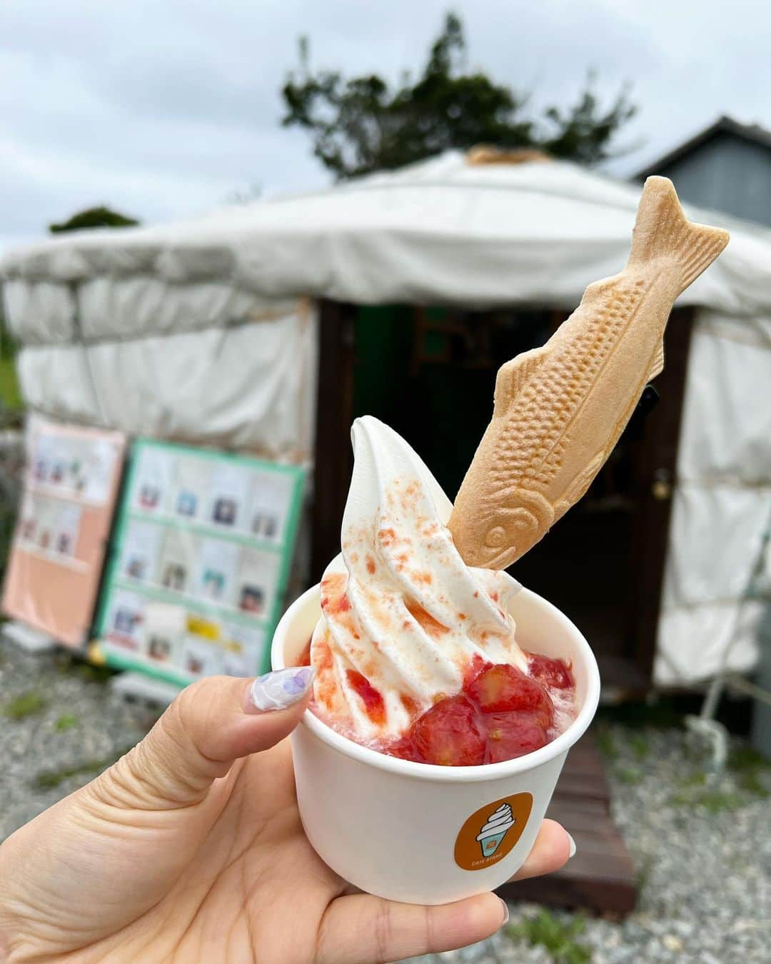 佐藤彩さんのインスタグラム写真 - (佐藤彩Instagram)「積丹で美味しいソフトクリーム🍦  美国地区にある 「CAFE STAND 窓」 (@cafestandmado )  倉島牛乳のソフトクリームは ミルク感強めであっさり系🍦  今回チョイスした、完熟トマトソースは 意外性も感じますが、美味しくて感動🥹  海のイメージが強い積丹ですが こんなに甘いトマトを生産する農家の方もいらっしゃると知るきっかけになりました🍅 . .  メニューはいろいろあって！ 積丹の海や山をイメージしたサンデーもあります🌊  今度、運転じゃなければ！笑 積丹のクラフトジンで作ったシソコーラリキュールがかかっている 積丹コーラソフト(運転する人はNG)をぜひ食べてみたいです🍦  うに丼を食べた後のデザートにぜひ✨  #積丹 #積丹スイーツ #ソフトクリーム #完熟トマトソースサンデー #6月は牛乳月間 #彩の街角ネクストフォーカス でご紹介」6月26日 12時14分 - hbc_ayasato