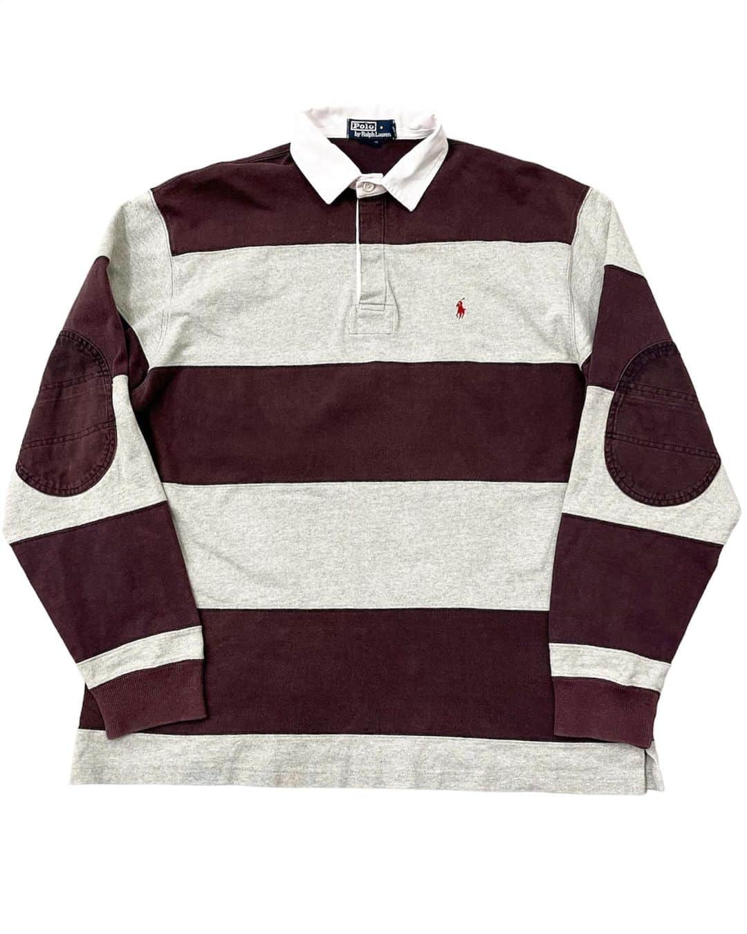 ジャムルのインスタグラム：「Ralph Laurenボーダーラガーシャツ ¥6800+tax(7480) . 古着では定番、ラルフのラガーシャツですが、なかなかしっくりくる1枚に出会えないのがラガーシャツ。  濃いめのエンジに、グレーの切り替えボーダー。これはオススメできる1枚です！  首元の白が薄っすらピンクに染まっています。全体的に色褪せはありますが、まだまだ着ていただけるコンディションです。 .  WEB SHOPに入荷しております。 是非ご覧ください。 jammru.com  #お問い合わせはお電話で承ります #jammru#ralphlauren  #osaka  #fashion  #streetstyle  #streetfashion  #vtg  #vintage  #used  #usedclothing  #古着 #古着屋 #ファッション #70s #80s #90s」