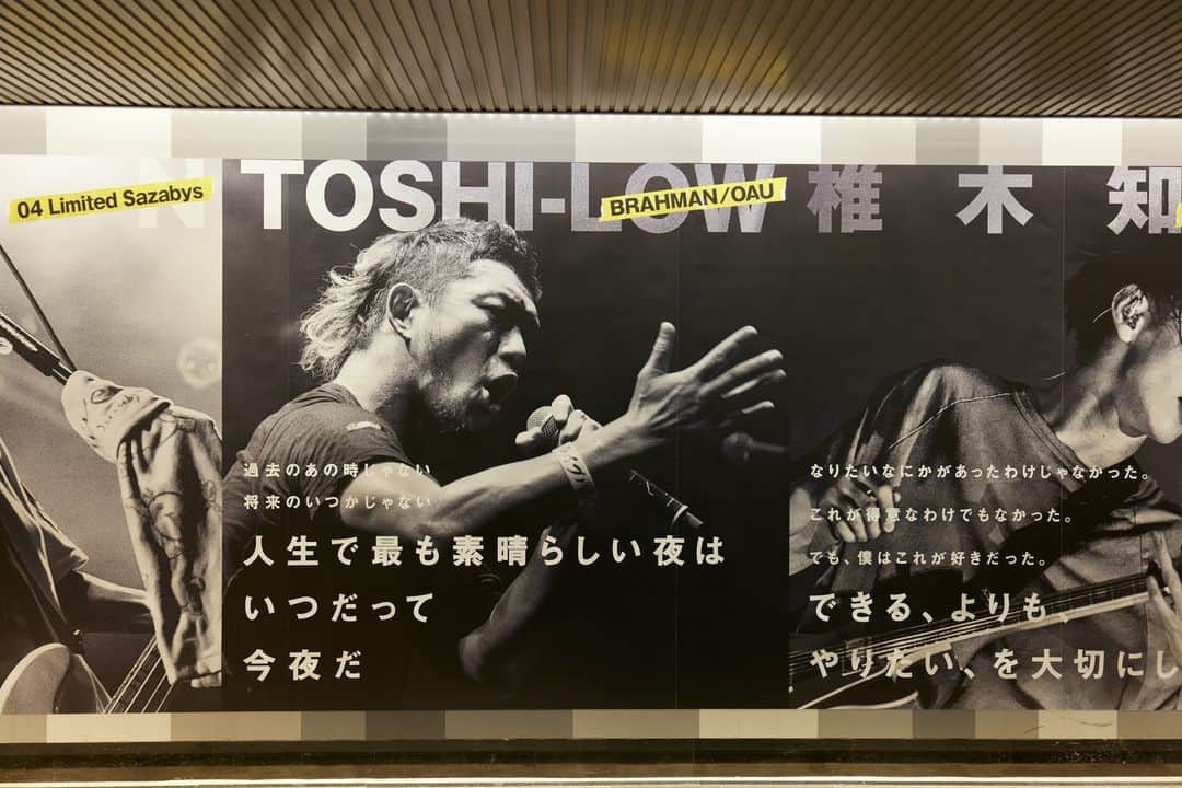 三吉ツカサのインスタグラム：「今日からサッポロ黒ラベルのキャンペーンのTOSHI-LOW出演部分でライブ写真が掲示されたりムービーが流れたりしてるよ。 渋谷に見にきてね。 #等身大 #TOSHILOW #三吉ツカサ」