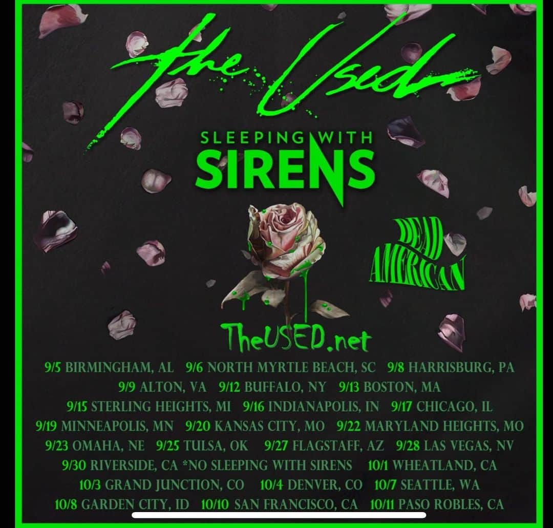 ジャスティン・ヒルズのインスタグラム：「Can’t wait to rip some shows with @theused and @deadamerican theused.net for tickets! Who are we seeing at the end of summer?? Comment 🤘🏻 if you’re coming!」