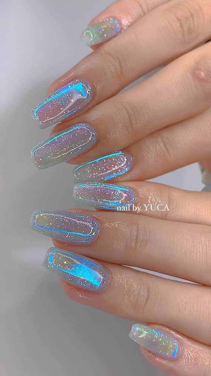 のインスタグラム：「URUURU🪼🫧 ⁡ ⁡ ⁡ #うるうるネイル #nail #ネイル #オーロラネイル #クリアネイル #clearnails #젤네일 #네일 #네일아트 #auroranails #tettynail #유카네일 #우루우루네일 #uruurunail #美甲 #yucanail」