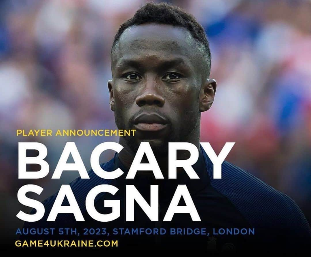 バカリ・サニャのインスタグラム：「Bac is back.. happy to be part of the game at Stamford Bridge for @game4ukraine on the 5th of August. Make your you coming guys.  Tickets : www.game4ukraine.com」