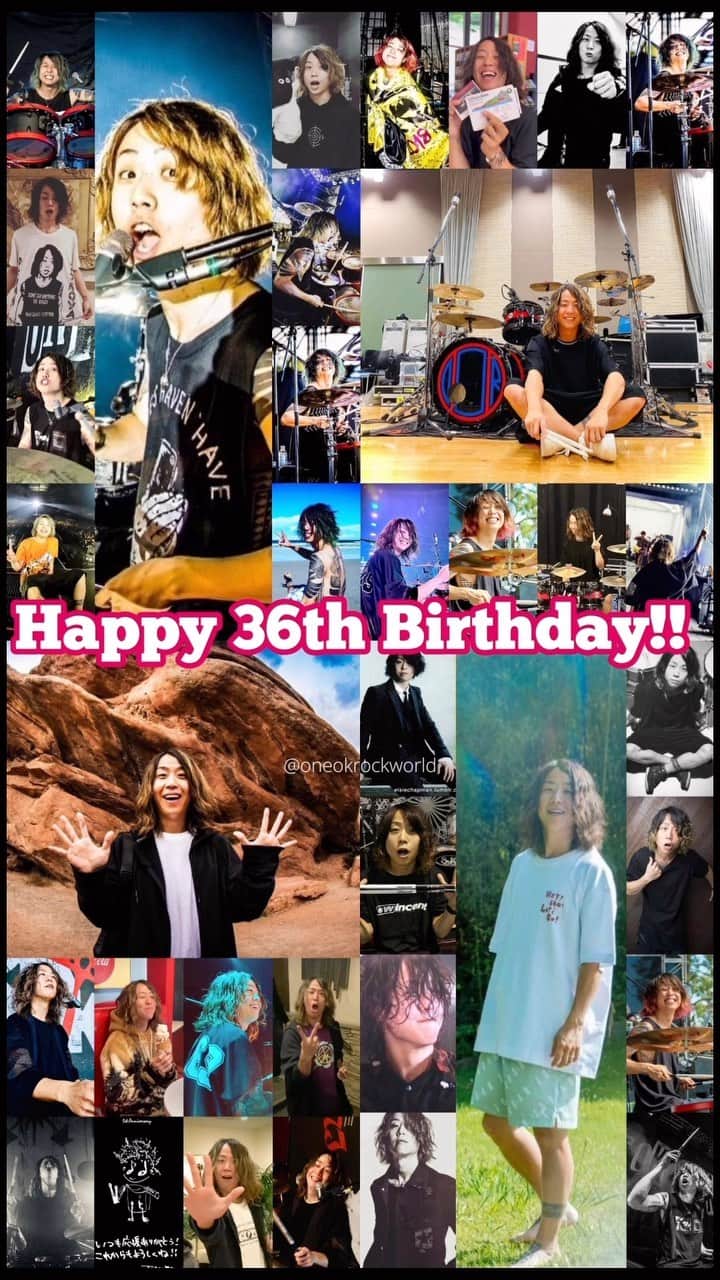 ONE OK ROCK WORLDのインスタグラム：「- Happy birthday to our drummer 🥁  Thank you always for giving us lots of hope, passion, love, and smile 🙌🥰  From @oneokrockworld - #oneokrockofficial #10969taka #toru_10969 #tomo_10969 #ryota_0809 #fueledbyramen#luxurydisease#happybirthday」