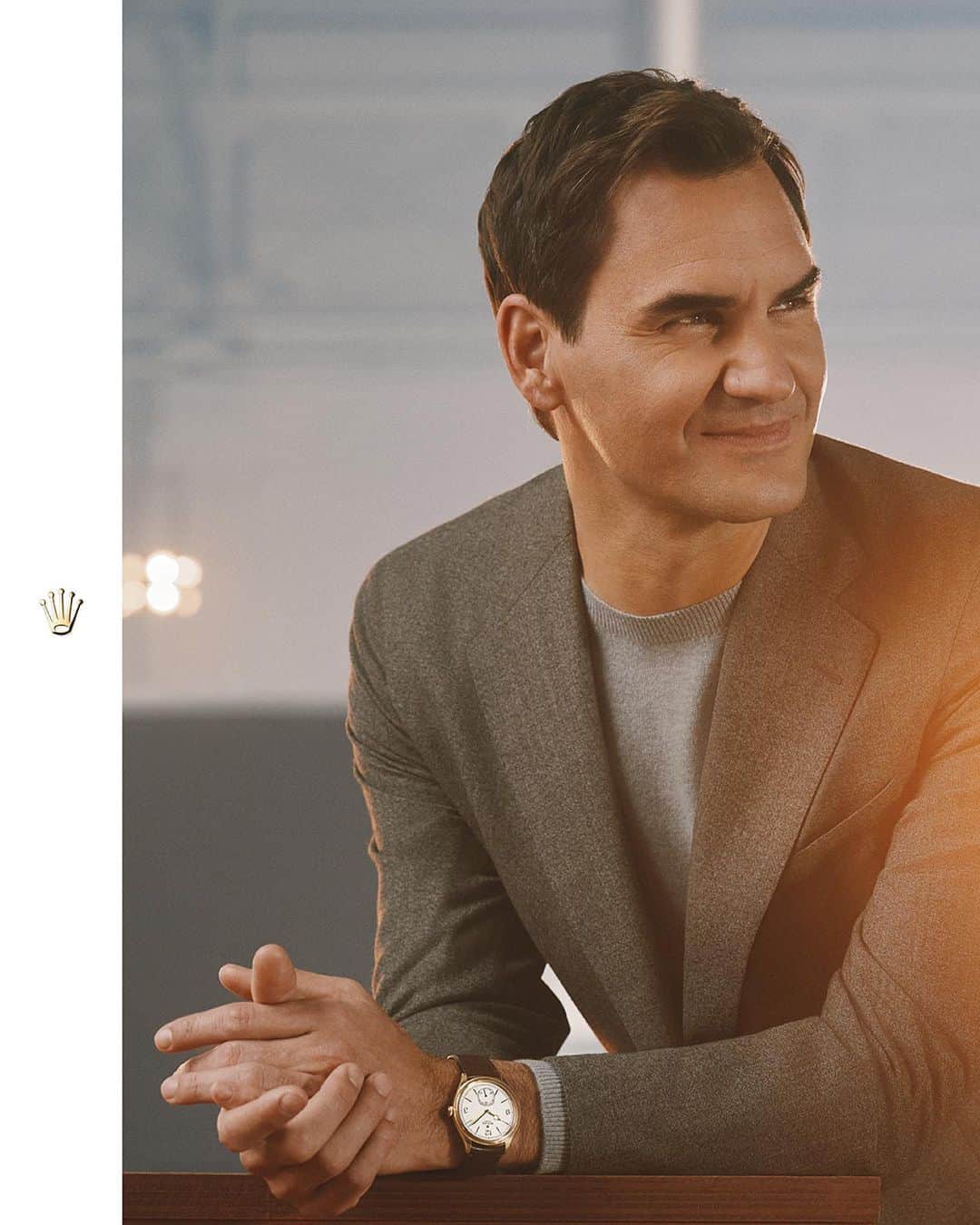 rolexのインスタグラム：「The embodiment of excellence. An exceptional athlete who always reached for perfection, @rogerfederer is a sporting legend. His natural talent, mastery in every aspect of tennis and willingness to always push back the limits were integral to an illustrious playing career. He wears the elegant 1908 crafted from 18ct yellow gold featuring an intense white dial graced with Arabic 3, 9 and 12 numerals and faceted index hour markers. The slim 39mm case is crowned with a bezel that is part domed and part finely fluted, and is fitted with a transparent back. Just as in tennis, excellence lies in every detail. #Rolex #Perpetual1908 #Perpetual」