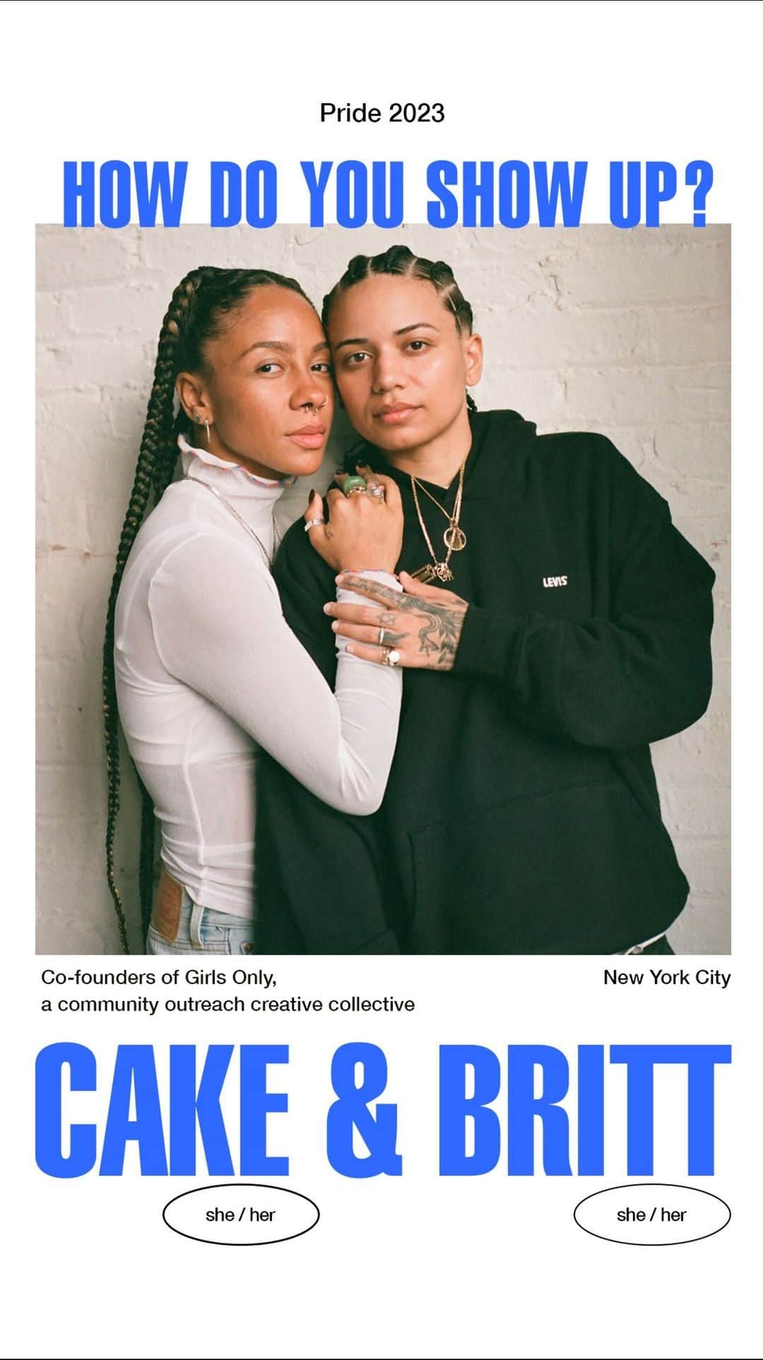 Levi’sのインスタグラム：「“We came up with Girls Only as a way to organically give back.” —Cake, tattoo artist and co-founder of Girls Only in NYC.  “The more we continued to grow as individuals, the more we realized how important the spaces that we made for others felt.” —Britt, professional people person and co-founder of Girls Only in NYC.  Move to stories or link in bio to hear more about how Cake and Britt show up. #LevisPride  Photo: @analoguepapi」
