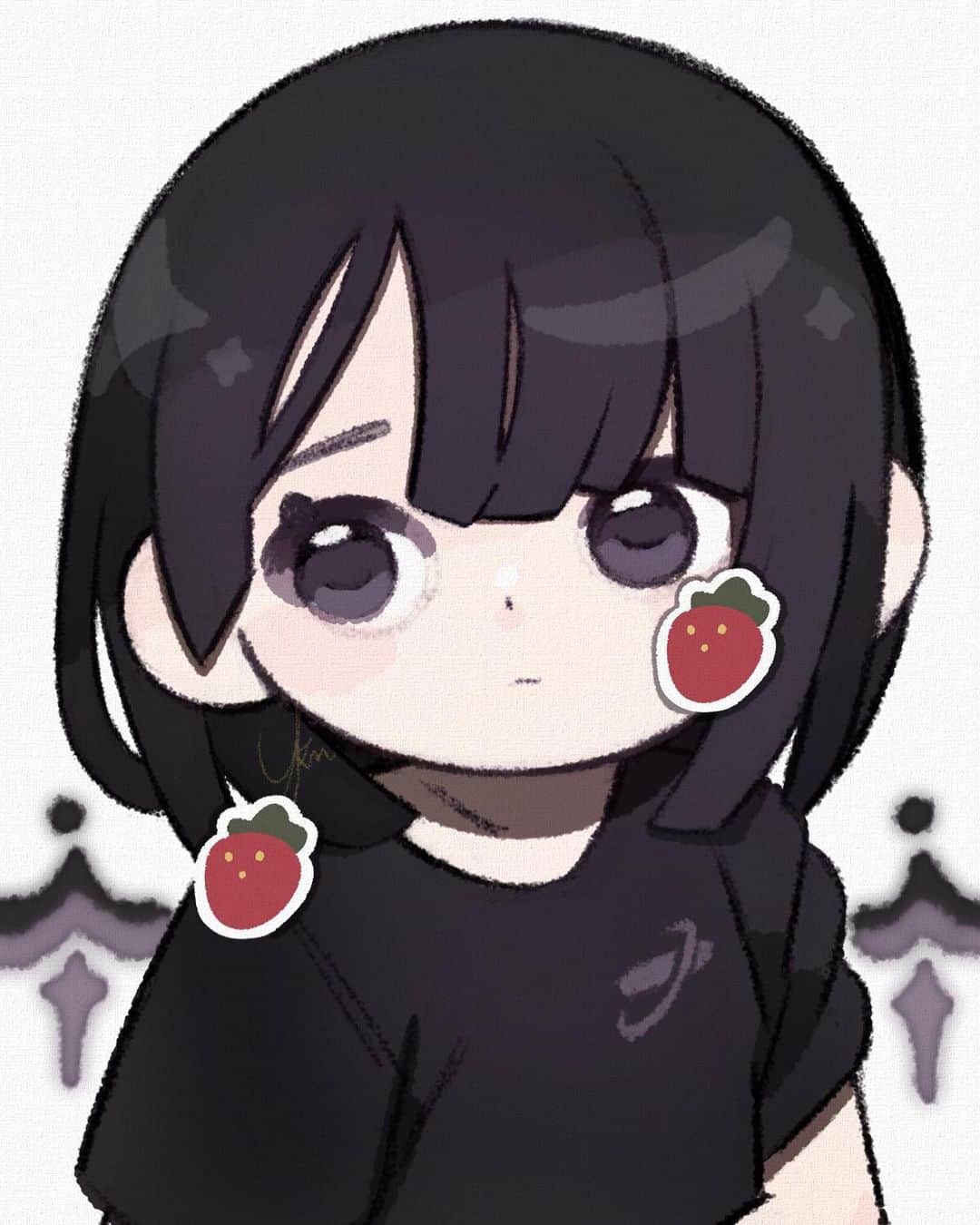 ユキノシュガーのインスタグラム：「#illustration#drawing#original#originalcharacter#girl#black#strawberry」