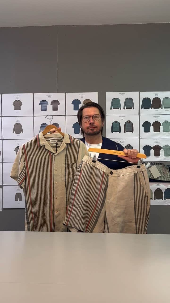 オリバースペンサーのインスタグラム：「Oli talks about his favourite set! Matching set, that is, of which we’ve created a number of this summer season.   #oliverspencer #summerstyle #sets #mensstyle #menwithstyle #designer #menswear #ootdmen」