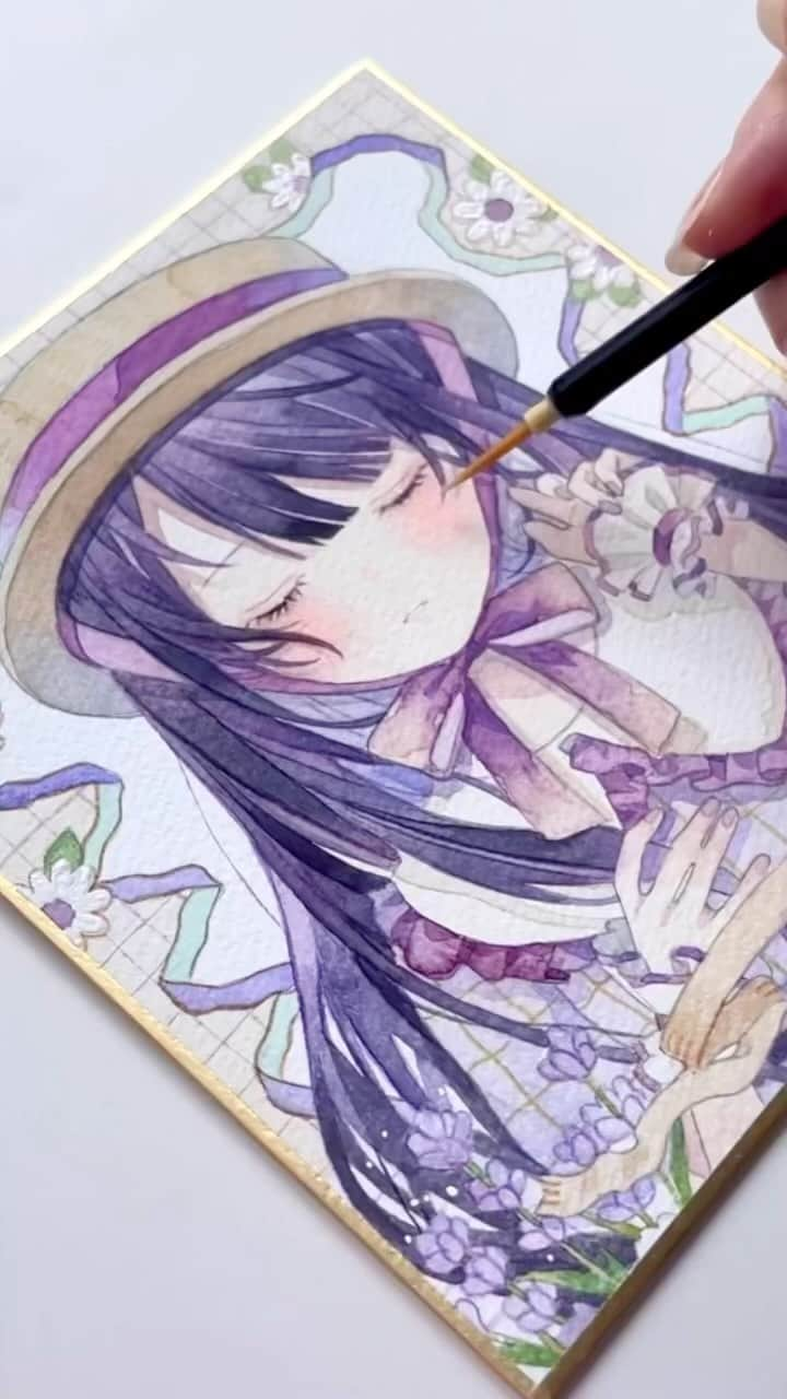 雲丹。のインスタグラム：「透明水彩メイキング🖌️   #透明水彩 #watercolor」