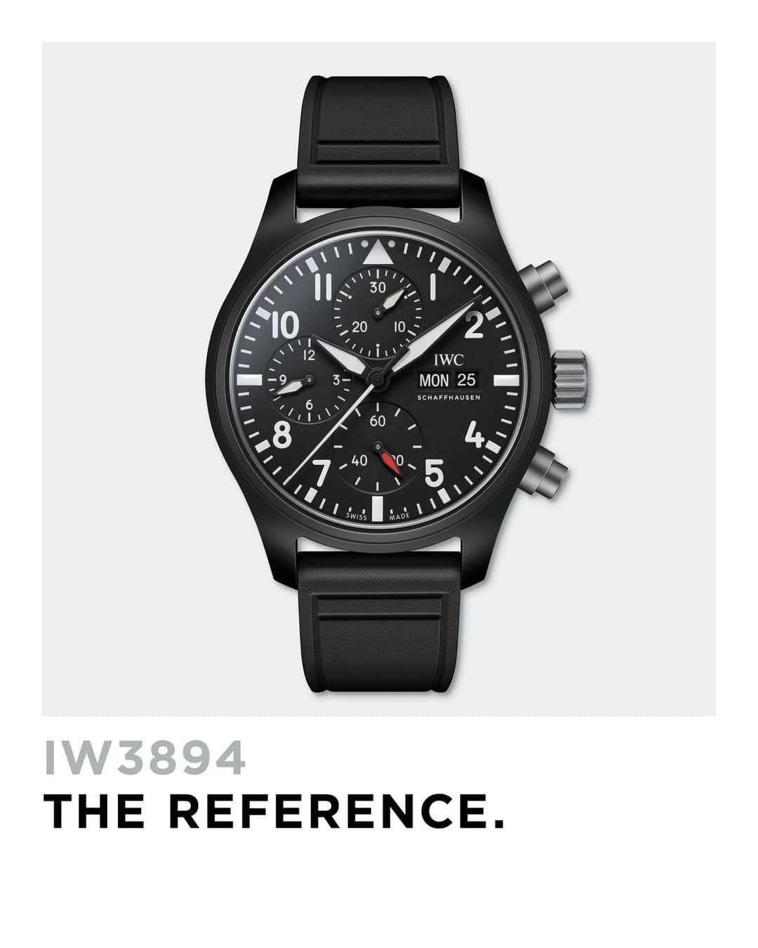 IWCのインスタグラム：「Our #IWCpilot Chronograph 41 TOP GUN (Ref. IW389401) has a 41mm matte Jet Black ceramic case combined with titanium case back, crown and pushers. The ergonomic size, robust materials and precise movement make it a superior, and sleek, technical instrument. #TheReference   🔗Link in Bio」