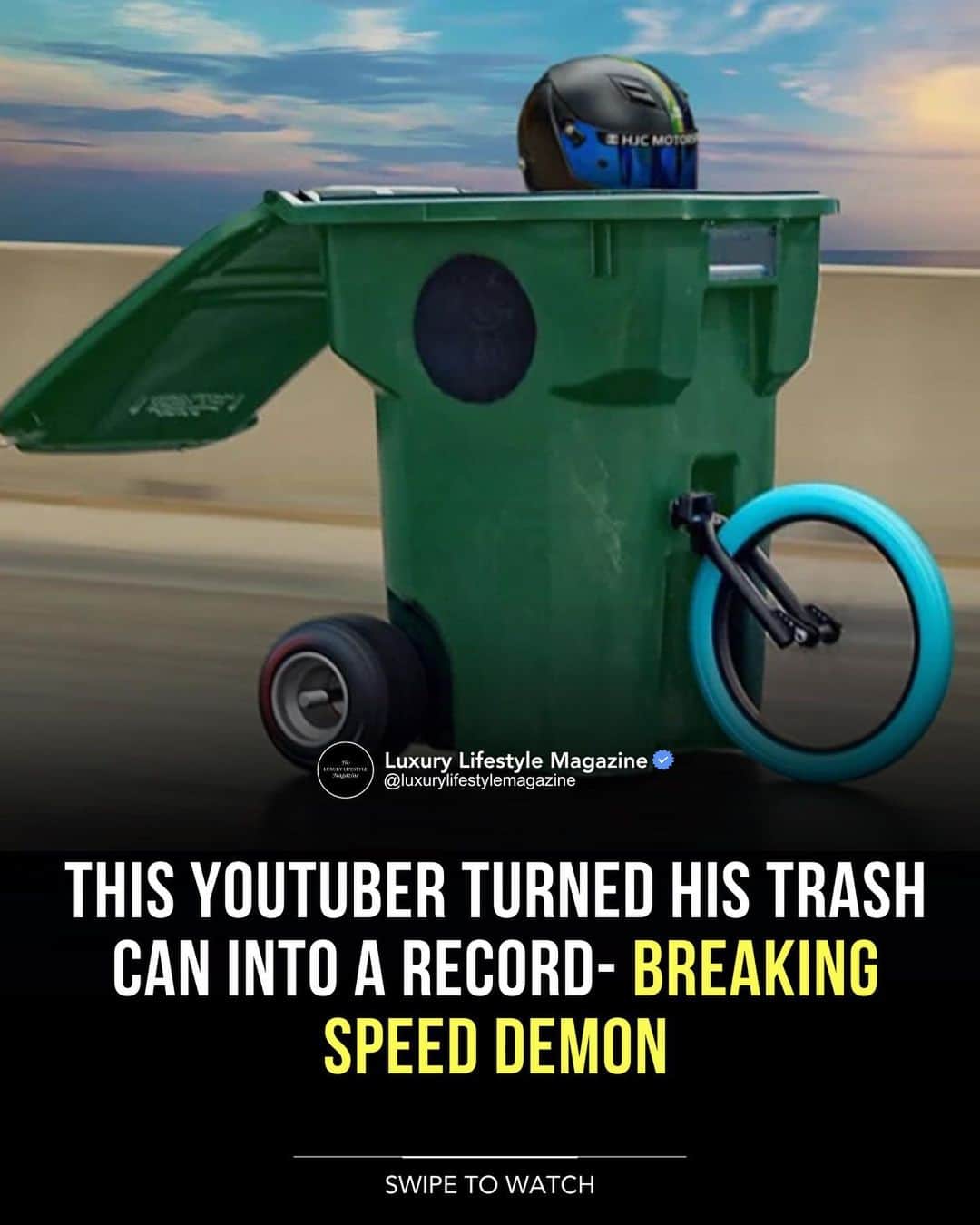 The Luxury Lifestyle Magazineさんのインスタグラム写真 - (The Luxury Lifestyle MagazineInstagram)「YouTuber Chris Rollins built the world's fastest trash can, reaching a record-breaking 63 miles per hour with a Honda engine and a bicycle wheel.   The inventor successfully tested his trash can, smashing the previous record of 43 mph held.  Video: @imchrisrollins #TheLuxuryLifestyleMagazine #LuxuryLifestyleMagazine」6月4日 1時45分 - luxurylifestylemagazine
