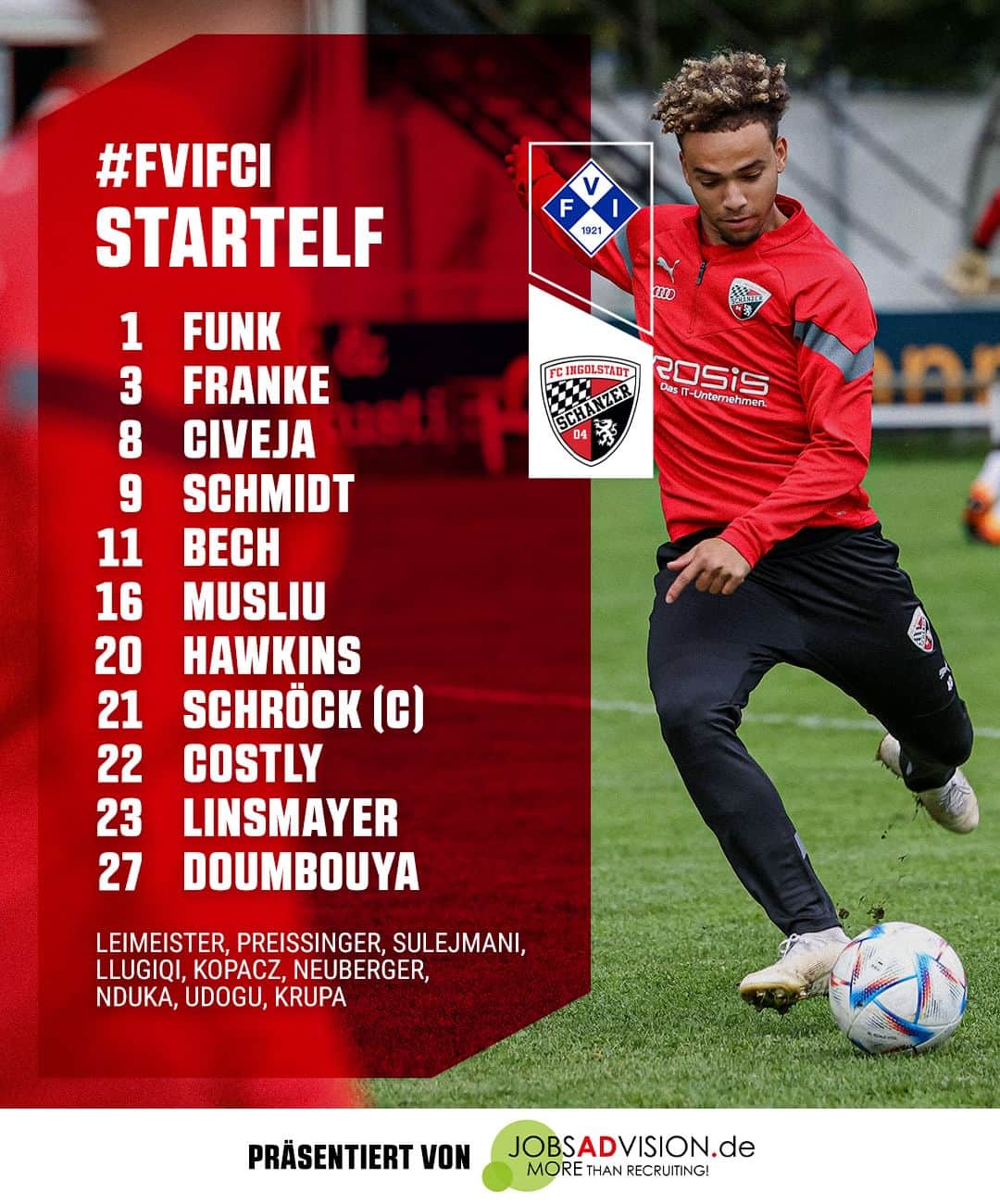 FCインゴルシュタット04のインスタグラム：「Unsere 🏆-Elf: Mit diesen Schanzern starten wir in das Finalspiel beim @fvi1921 ✊⚫️🔴 . . #Schanzer #einfachwiederschanzer #schanzerdassindwir #schanzerfürimmer #Schanzer #Ingolstadt #FCI #FCIngolstadt #soccer #fussball #football #futbol #Liga3 #3Liga #TotoPokal #TotoPokalFinale2023 #TotoPokalFinale #FVIllertissen #Illertissen #FVI #FVIFCI #Aufstellung #lineup」