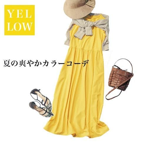 bellemaison_style(ベルメゾン) のインスタグラム：「* 〜夏の爽やかカラーコーデ YELLOW〜  雨が降ったり過ごしにくい季節に気分を上げてくれる！イエローが眩しいワンピースの爽やかコーデ。 ワンピースはどう素材の羽織とセットになっているから、単品でも着回しできる優れもの。透けにくい素材&UVカットで夏に最適なセットアイテムです。 是非チェック☑️してみてね  ☞詳しくはショッピングタグをTAP  #イエロー #イエローコーデ #yellow  #ワンピース  #ワンピースコーデ  #stylenote #スタイルノート #naturalandstandard #ナチュスタ #ベルメゾン #bellemaison #ベルスタ#ootd #outfit #fashion #大人コーデ #きれいめコーデ #キレイ目カジュアル #きれいめカジュアル #大人カジュアル #オトナカジュアル #大人シンプル #40代コーデ #アラフォーコーデ #ママファッション #ママコーデ #アラサー　#アラフィフ  #夏服 #夏コーデ」