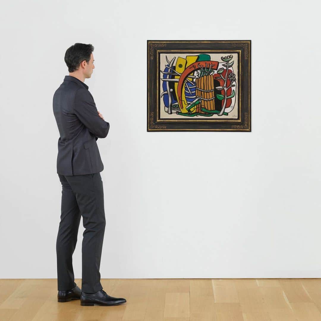 クリスティーズのインスタグラム：「Fizzing with energy, Fernand Léger's 'Composition' (1946) is a visually and symbolically charged canvas.⠀ ⠀ The painting dates from the year of Léger's return to his native France after having fled to the United States for five years at the outset of the Second World War.⠀ ⠀ It has the visual impact of a poster, exemplifying Léger's fascination with the expressive potential of colour and his commitment to a populist aesthetic — the two defining stylistic factors of his post-war work.⠀ ⠀ Fernand Léger (1881-1955), 'Composition' (1946).⠀ ⠀ 📍Available via Christie's Private Sales. Price upon request.⠀ ⠀ #christiesprivatesales #fernandleger」