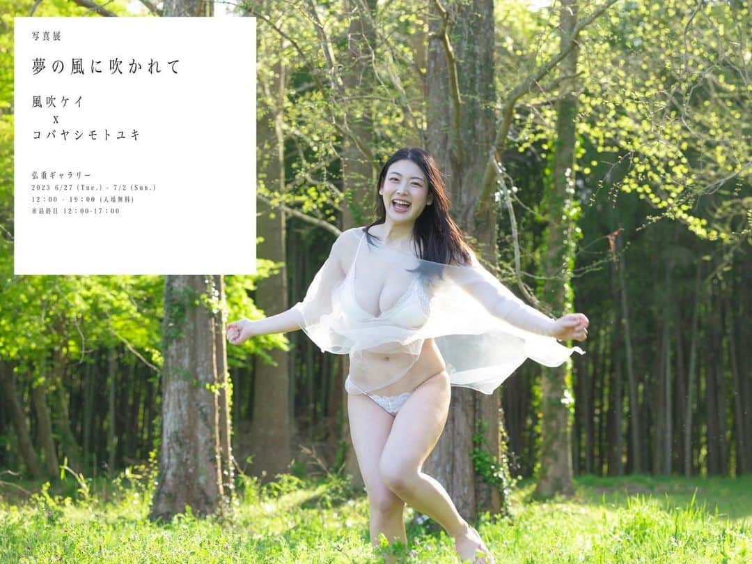 風吹ケイのインスタグラム：「📣お知らせ📣  写真展　【 夢の風に吹かれて 】 風吹ケイ × コバヤシモトユキ  風吹ケイ初の写真展を開催致します‼️  🌱2023 6/27（Tue.）- 7/2（Sun.） 　12：00 – 19：00（入場無料） 　※最終日 12：00-17：00  🌿会場：弘重ギャラリー  　東京都渋谷区恵比寿南2-10-4  ずっと言いたかった、、、 開催期間中は毎日在廊予定です  入場無料でございます 国籍年齢性別問わず初めての方も、 私だけで溢れてる空間に是非お越しくださいませ (おかんも大阪から呼ぶ予定)  https://www.tokyoartsgallery.com/single-post/fubukikei-photo」