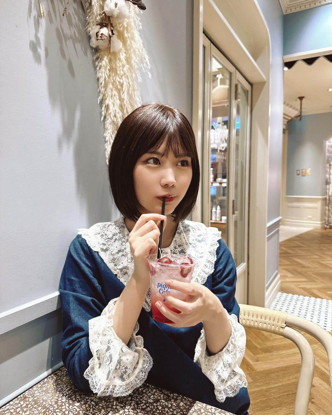 渡辺菜月のインスタグラム：「ちゅー。🍒𓈒𓏸  #ジェラートピケカフェ #STU48 #渡辺菜月」