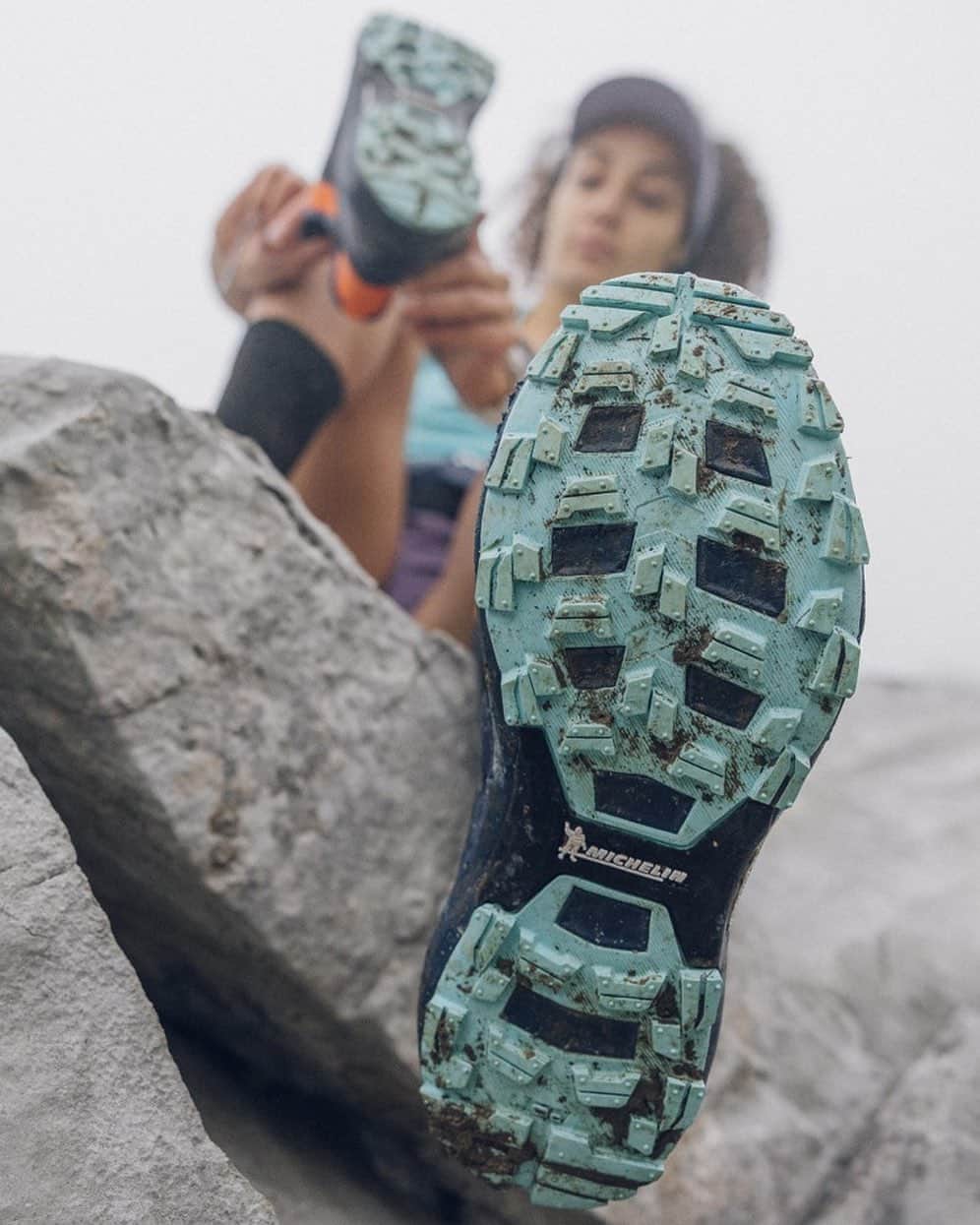 ミレーのインスタグラム：「👟 Made from lightweight and breathable French @matryxtechnology fabric, this shoe is perfect for #trailrunning. The midsole is made from 25% recycled EVA, while the French @michelin outsole offers powerful traction. For added protection against impact and sharp branches, two high-density EVA inserts are placed in the heel and toes.   Intense shoes collection | Now available. Link in bio for more.  UP FOR ANYTHING. . . . #MILLET」