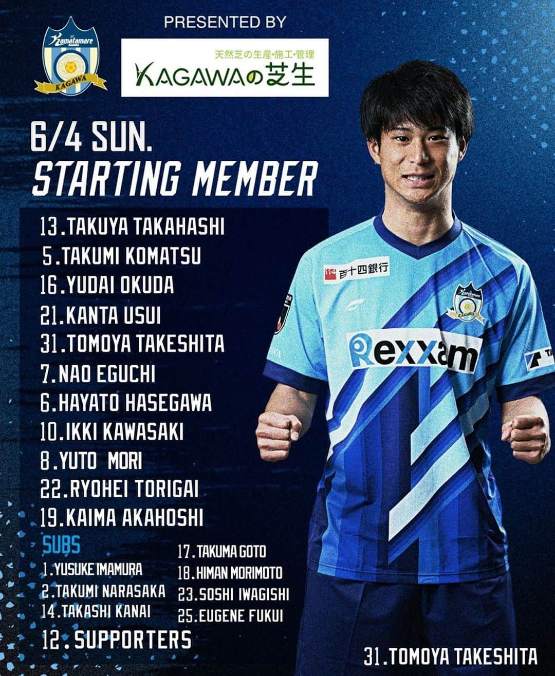 カマタマーレ讃岐さんのインスタグラム写真 - (カマタマーレ讃岐Instagram)「6/4 #カターレ富山 戦 🔥STARTING MEMBER  GK #高橋拓也  DF #小松拓幹 #奥田雄大 #臼井貫太  MF #武下智哉 #江口直生 #長谷川隼 #川﨑一輝 #森勇人 #鳥飼椋平  FW #赤星魁麻  応援よろしくお願いします‼️ アウェイ勝利へ、共に闘いましょう🔥 #カマタマーレ讃岐」6月4日 12時15分 - kamatama_kouhou