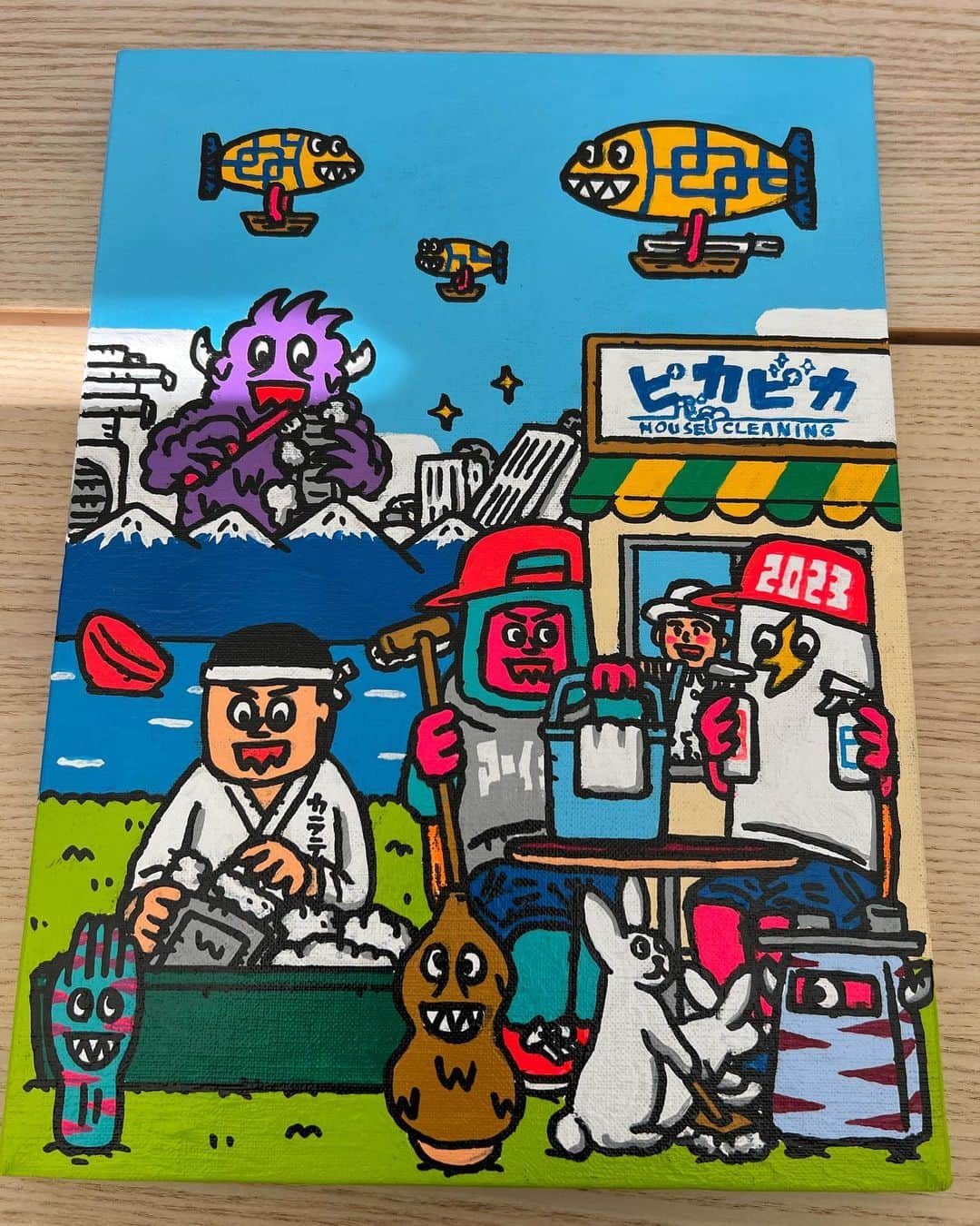 入江慎也のインスタグラム：「吉本の後輩のネゴシックスにご依頼して、ピカピカをイメージで絵を描いてもらいました。  めちゃくちゃ素敵！  事務所に飾ります  ネゴ ありがとう😊😊😊  #ネゴシックス #吉本 #後輩 #アート #ピカピカ」