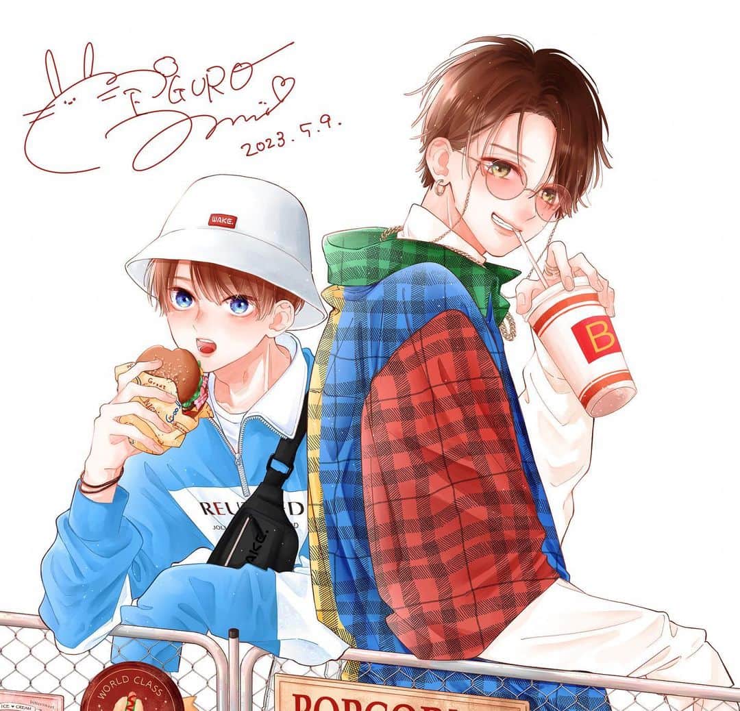 目黒あむのインスタグラム：「🌱翠くんと菖🎮（日付は気にせず） ⁡ フェンスの看板？描くのが楽しかった絵！ ⁡ コメント♡メンションフォローなどいつもありがとうございます！（メンション気づけないときすみません😭） ⁡ #お姉ちゃんの翠くん #漫画 #少女漫画  #comic #illustration」