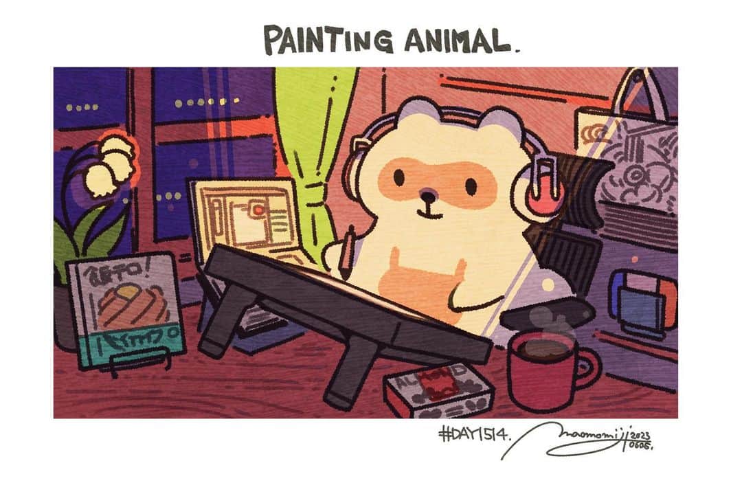 のインスタグラム：「『#DAY1514/「Chocolate with Painting animal」』  もみじ真魚/MaoMomiji 2023年6月5日 23:24  「今日はお絵描きモード」 最近はアーモンドチョコにハマっています。気分転換に描いてみた絵ですが、背景に自分の好きなものを入れ込むの楽しい！もうちょっと描いてみようかな。  "I'm in drawing mode today" Recently, I am addicted to almond chocolate. It's a picture I drew for a change of pace, but it's fun to put something I like in the background! I think I'll try drawing a little more.  “我今天处于绘图模式” 最近，我沉迷于杏仁巧克力。 这是我为了改变节奏而画的图，但是把我喜欢的东西放在背景中很有趣！ 我想我会尝试多画一点。  "Hoy estoy en modo dibujo" Recientemente, soy adicto al chocolate con almendras. Es un dibujo que hice para cambiar de ritmo, ¡pero es divertido poner algo que me gusta de fondo! Creo que intentaré dibujar un poco más.  #日刊ごはんが好き #foodie #foodieart #dailyilovefood  #毎日更新 #foodillustration #fooddrawing #もみじ真魚 #maomomiji #飯テロ #美食 #lofi #painting #relax」