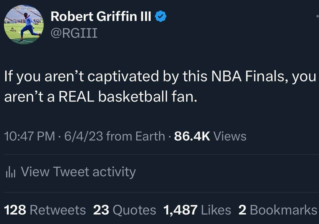 ロバート・グリフィン3世のインスタグラム：「I said what I said.   #nba #nbaplayoffs #nuggets #miamiheat #heatculture #g3analysis #rgiii #rg3」