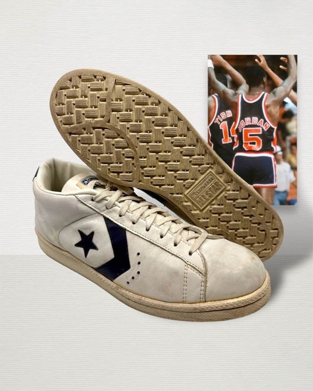 HYPEBEASTさんのインスタグラム写真 - (HYPEBEASTInstagram)「@hypebeastkicks: @greyflannelauctions has just announced Michael Jordan's game-worn @converse All-Stars from 1983.⁠ ⁠ The NBA legend laced these up during the '83 Pan-Am games where he suited up for Team USA and earned his first gold medal. The kicks are formed with a white leather build and feature notes of navy atop the quarter panel logos and branding across the tongues and heels. The kicks are a size 12.5 and packaged with a letter of provenance from the Team USA men’s graduate assistant coach, a photo match LOA from RGU and an apparent photo match LOA from Resolution Photo Matching. ⁠ ⁠ Bidding starts at $10K USD, and the auction closes on June 11. ⁠ Photo: Getty Images/Grey Flannel Auctions」6月6日 2時02分 - hypebeast