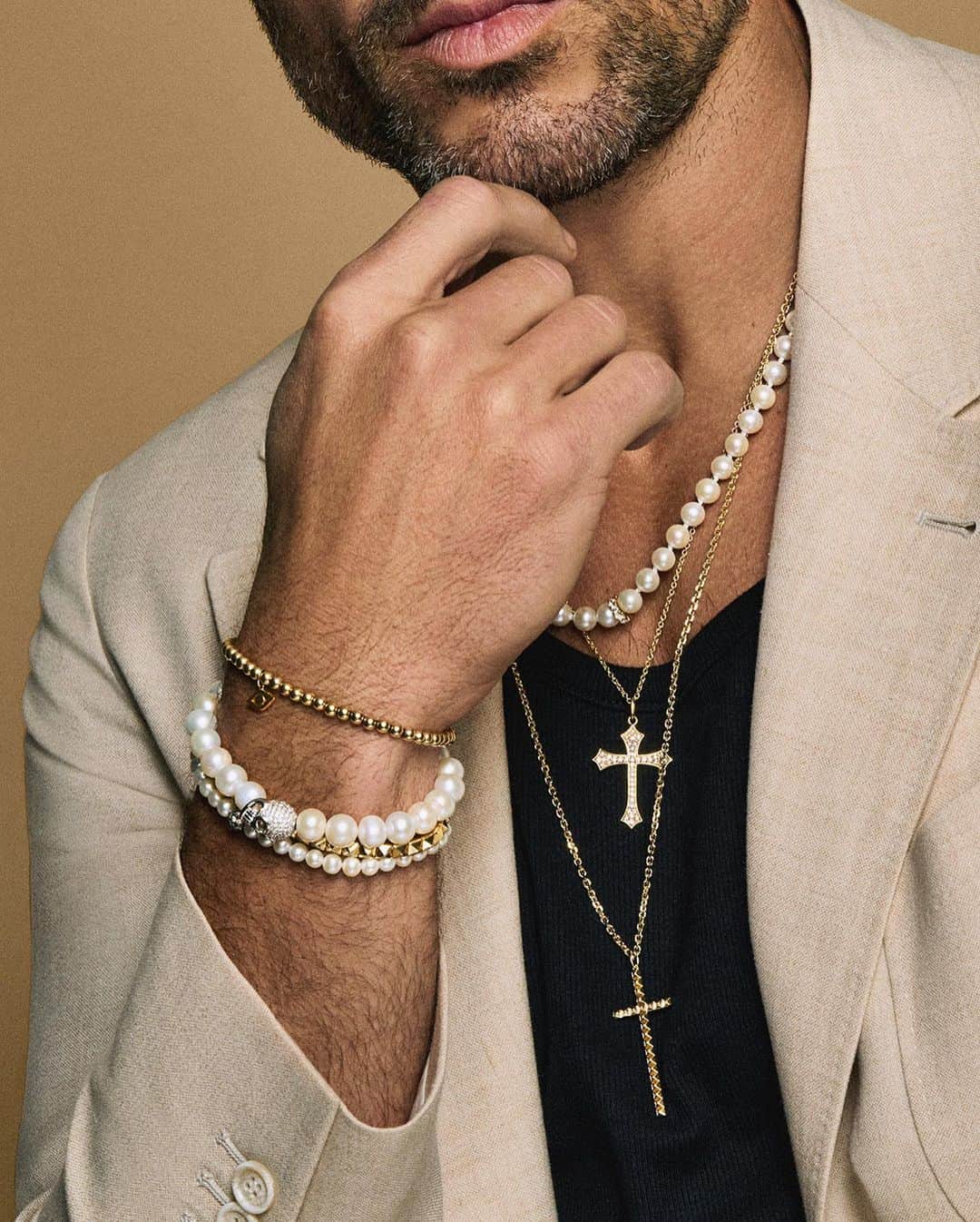 のインスタグラム：「Layer up in #SydneyEvan Men's Collection 🔥 Our thoughtfully curated tokens of protection, spirituality, and luck remind you to bring your shine, wherever you go.」