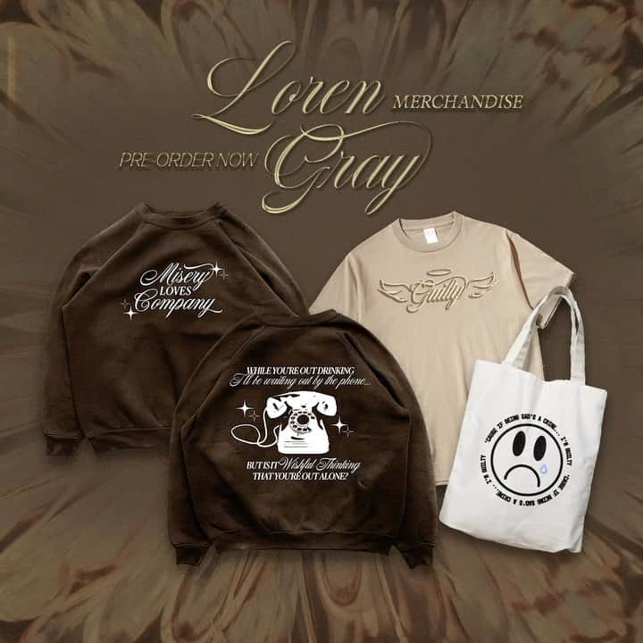 ローレン・グレイのインスタグラム：「hello my loves!! i heard u loud and clear when u said u wanted merch and i am so happy to say that you can preorder ‘guilty’ merch now on my website (: send me pics if u get any!! 🤍」