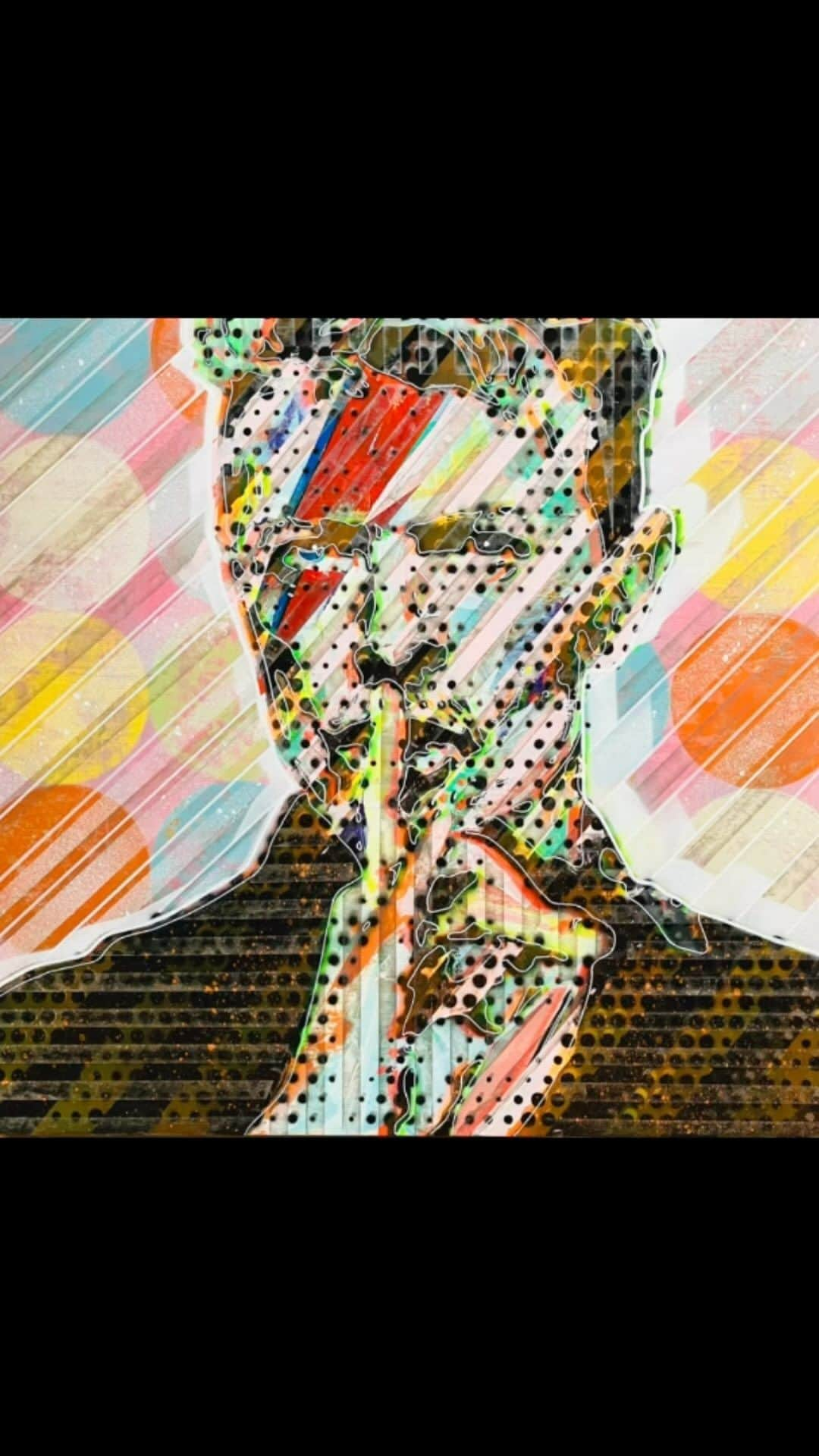 LOOTONEのインスタグラム：「LOOTone Artwork 2023 "David Bowie" Size：F20  お問い合わせ先 @galerie_chene_tokyo   #contemporaryart #contemporarypainting  #lootone #galeriechenetokyo #stencilart  #davidbowie #ginzatokyo #tokyoart  #urbanart #gallery #artgallery  #現代アート #コンテンポラリーアート  #ギャラリー #ギャラリー巡り #銀座画廊  #ステンシル #ステンシルアート #ステンシルシート自作  #ロックスター #artcollector #アートコレクター  #個展 #exhibition #artexhibition」