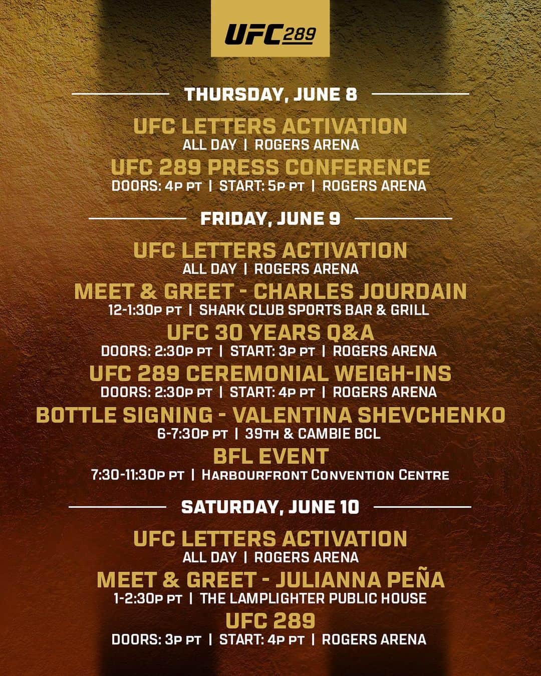 UFCさんのインスタグラム写真 - (UFCInstagram)「Vancouver fans, STAND UP! 🙌 We’ve got a TON in store for you for #UFC289 Fight Week, so join in on the action!」6月6日 13時09分 - ufc