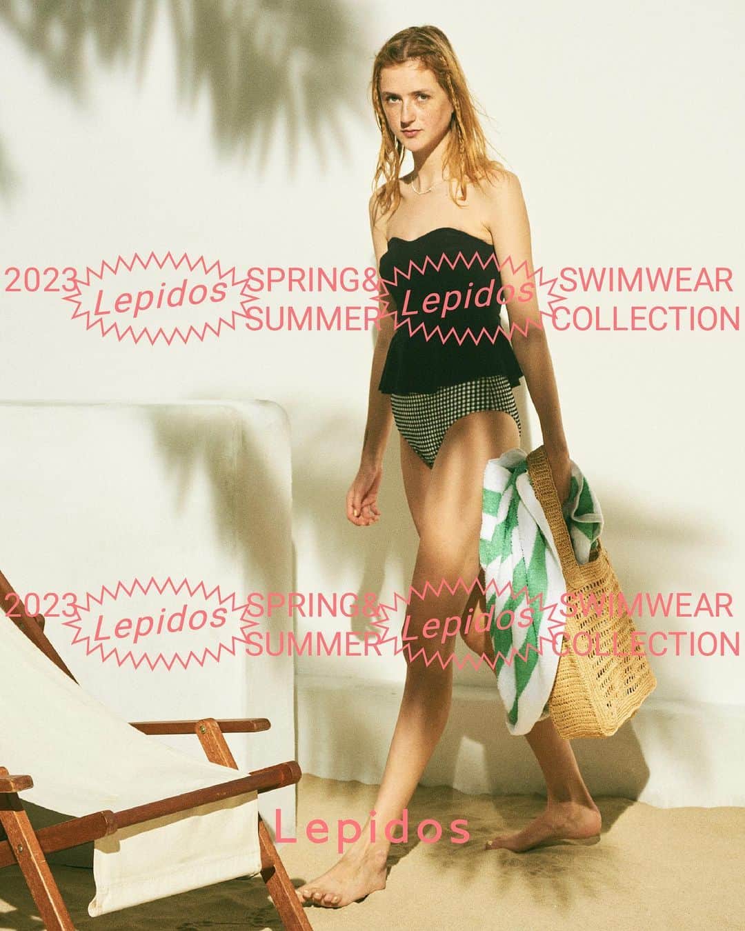 のインスタグラム：「Lepidos 2023SPRING＆SUMMER SWIMWEAR COLLECTIONを公開しました。  2023春夏のテーマは「No vacancy」。 旅をテーマにしたコレクションです。 旅先でもそこで暮らすかのようにリラックスして滞在できるような、着心地の良いセットアップやリバーシブルのビキニなど、少ないアイテムでさまざまなコーディネートが楽しめるラインナップになっています。 シックなカラーリングのソリッドシリーズに加え、新色のギンガムチェックやビビットなフラワープリント、表情のあるジャガード風の生地など、組み合わせの幅がさらに広がるアイテムが揃いました。  Lepidosの水着は、トップスとボトムがすべて別売り。 「旅のプランを立てるように、水着のコーディネートもワクワクしながら準備してほしい。」 そんな願いを込めてつくられたコレクションをお楽しみください。  #Lepidos #lepidos_swimwear #レピドス #23ss #水着 #スイムウェア」