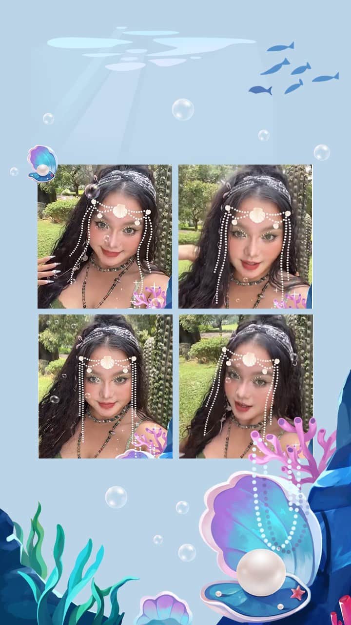 SHEINのインスタグラム：「Let‘s dive into Mermaid Core this summer! 🧜‍♀️🌊 Browse our ✨ effects tab on @sheinofficial IG and snap selfies with the new #SHEINbeachvacay filters to record your vacay vibe aesthetic 📸🌞   #SHEINbeachvacay #mermaid」