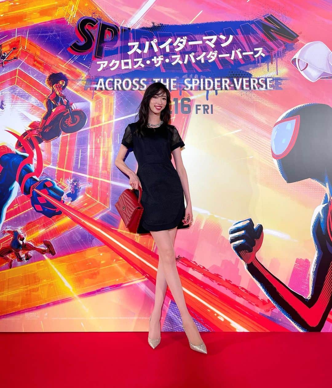彦坂桜のインスタグラム：「映画「スパイダーマン アクロス・ザ・スパイダーバース」の試写会へ🕸️ 世界平和、そして家族の物語に心打たれました。 6月16日から公開です🕷️❤️」