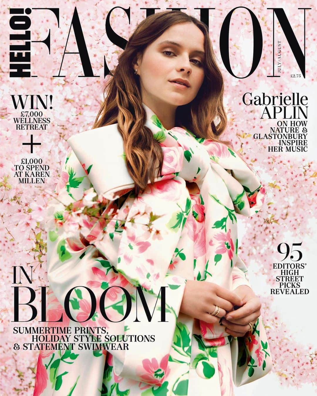 ガブリエル・アプリンのインスタグラム：「I’m on the cover of @hellofashion_uk this month! Talking all about my love of lambs, the weird and wonderful town that is Glastonbury and bargains! Was such a wonderful shoot with a wonderful team 🌸  @theofficialpandora Photographer: @georgiabldwin Stylist: @lauraweatherburn Assisted by: @chlogallacher And: @evefitzpatrick_ Hair: @shukeelhair Makeup: @emmamakeupmiles  Production: @clarepenners Art Director: @marion_reilly Editor: @mrsjillwanless Words: @becklesd Videographer: @valiraza Digital Editor: @nataliesalmon」