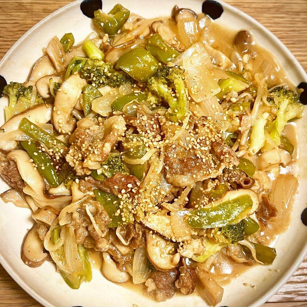 竹井亮介のインスタグラム：「2023年6月6日。 牛肉とたっぷりお野菜のオイスターソース炒め。 #とっつぁん料理」