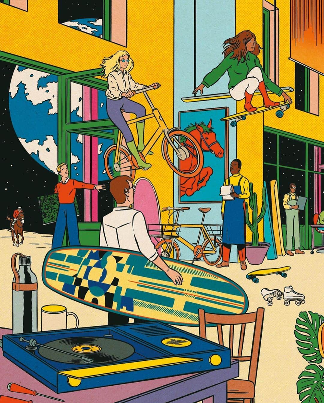 エルメスのインスタグラム：「An unexpected adventure awaits! 🚀 Astonishment, wonder, and discovery lie on every page of the new issue of Le Monde d'Hermès.   Cover illustration by @simonbailly    #PageTurner #LeMondeDHermes #Hermes」