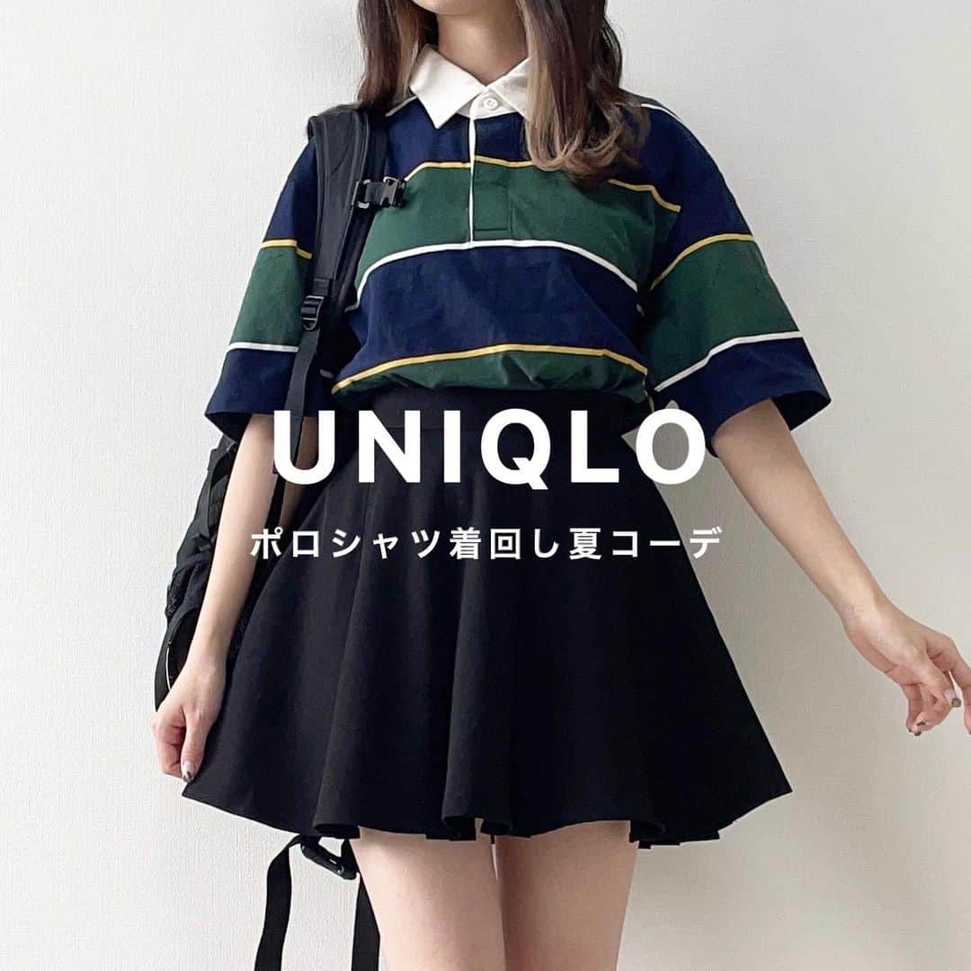 のインスタグラム：「UNIQLOトップス着回し💫値下げしてたよ！ . . . 何回か投稿にも登場してるラガーポロシャツ💭 . オンライン見たら値下げしてたから 気になる子は見てみてー🥺💓 . この間動画も載せたけどそれも 人気だったな💭かわいいよね💭 . . . そういえばこの間ディズニー行ったんだけど ちょっとめろっぽくないお洋服着てたから サブアカウントに載せようか迷ってて😶 . お写真そんなに撮ってないんだけど そのうちサブアカウントに載せるかも💭 . めろっぽくないお洋服も好きなんだけど 次はめちゃくちゃにamr.なコーデとかして ディズニー行きたいなー💭 . . . #夏コーデ #スカート #中学生コーデ #学生コーデ #デートコーデ #夏服コーデ #夏服 #高校生コーデ　 #UNIQLO #UNIQLOコーデ #ユニクロ #ユニクロコーデ」