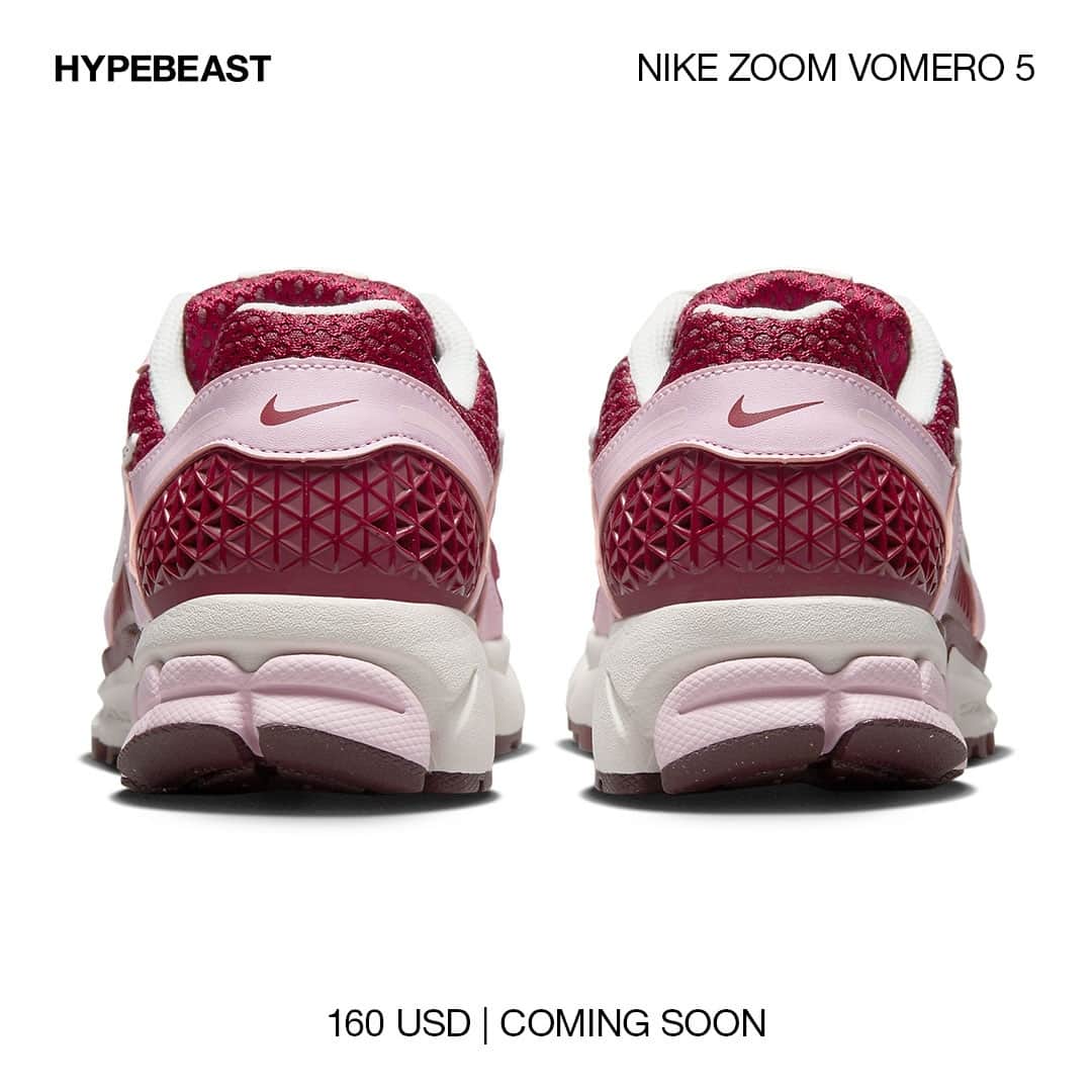 HYPEBEASTさんのインスタグラム写真 - (HYPEBEASTInstagram)「@hypebeastkicks: The @nike Zoom Vomero 5 is keeping its momentum strong this season by adding two pink colorways to its arsenal, both of which have been officially unveiled. ⁠ ⁠ One of the installments is reminiscent of the hues that are used to celebrate Valentine’s Day. Mesh bases, Swooshes, ribbed quarter panels and heel cages are sprayed with a burgundy coat while the leather overlays and rear Zoom cushioning pods are dyed in a soft pink. Its counterpart is presented with a bold approach as the mesh layers are tinted with a barely-visible pink while the Swooshes and cages are brought to life with a more punchy shade. One other noticeable modification here is that the tongue branding has been altered with star shapes and Nike text.⁠ ⁠ Which pair are you feeling?⁠ Photo: Nike」6月6日 20時15分 - hypebeast