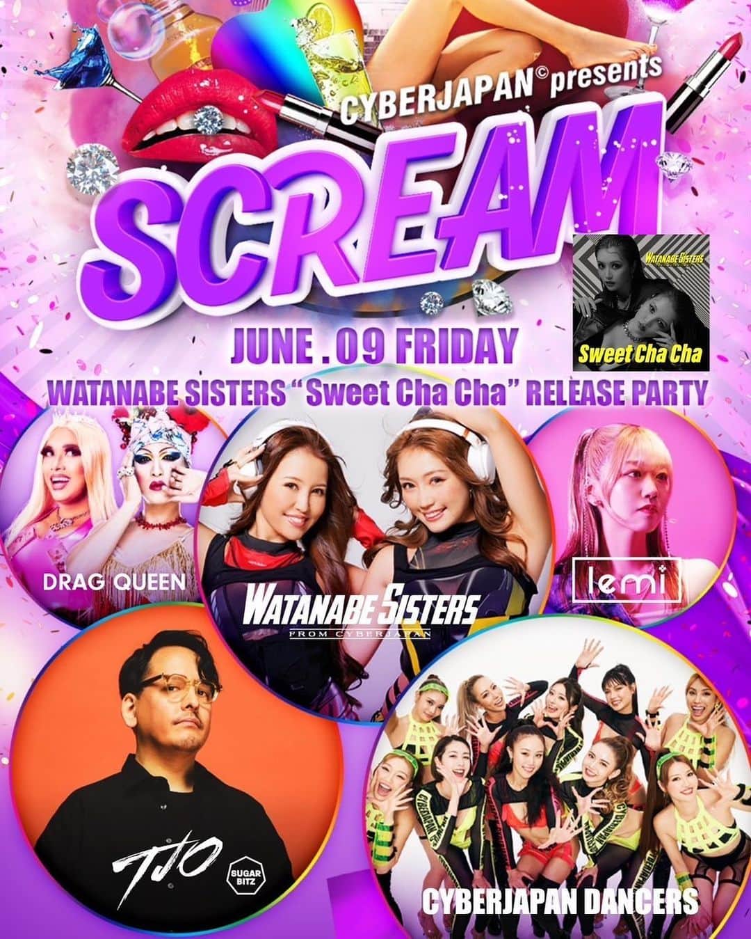 CYBERJAPAN Staffのインスタグラム：「6/9 Fri @scream_octagon がやって来ました‼️ 今回は、Watanabe Sisters from CYBERJAPANの新曲をお披露目します。 今回の新曲は、とってもキャッチーでポップなので、TikTokとかでも真似しやすそう😊  是非聴いて下さいー！🎵」