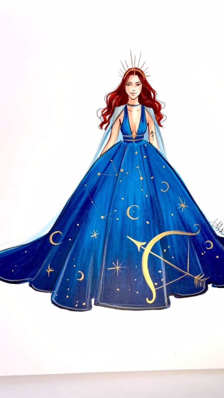 Holly Nicholsのインスタグラム：「An early one for my fellow Sagittarians 🥰♐️ #sagittarius #asmr #copicmarkers #fashionillustration #zodiac #astrology」