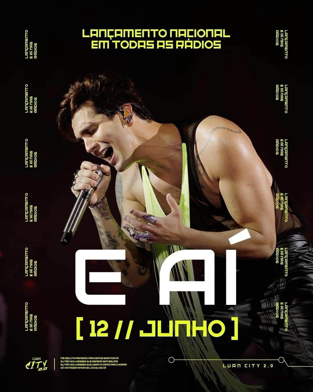 ルアン・サンタナのインスタグラム：「tem música nova (do LUAN CITY 2.0) chegando nas rádios de todo o Brasil!! quem tá pronto pra pedir muitoooo? 📻🎵  E AÍ  12/06 LANÇAMENTO NACIONAL」