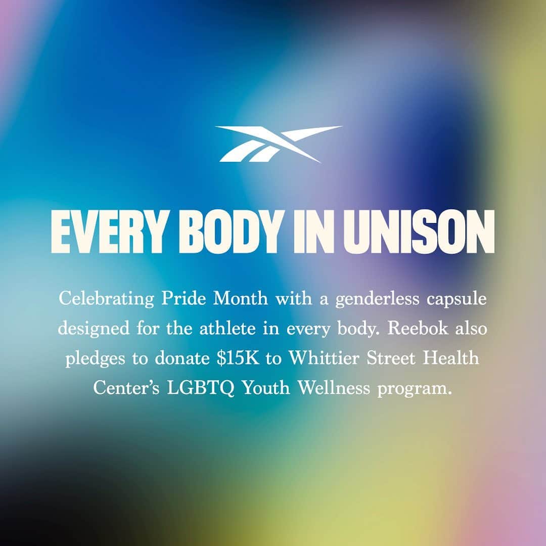 Reebokさんのインスタグラム写真 - (ReebokInstagram)「The Unity by Reebok collection celebrates Pride Month with a genderless capsule designed for the athlete in every body. With this, we also pledge to donate $15K to Whittier Street Health Center’s LGBTQ Youth Wellness program.」6月7日 3時55分 - reebok