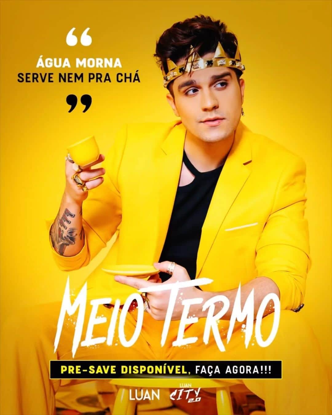 ルアン・サンタナのインスタグラム：「o Pre Save da MEIO TERMO, a minha nova música, tá no ar 🔥 ainda não fez?? Corre lá, o link tá na minha bio e também nos stories. 👑」