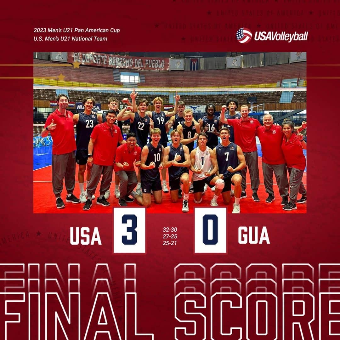 USA Volleyballさんのインスタグラム写真 - (USA VolleyballInstagram)「2️⃣ in the books! The U.S. Men's U21 National Team 🇺🇸 swept Guatemala 🇬🇹 32-30, 27-25, 25-21 in pool play at the Pan American Cup. Now 2-0, the team faces Cuba Wednesday at 1 p.m. PT in the final preliminary match.  Story and stats to come.」6月7日 5時23分 - usavolleyball